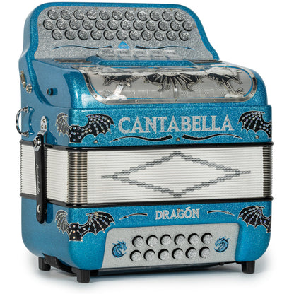Cantabella Dragon Accordion 5 Switch EAD Light Blue Glitter with Silver and Black-Cantabella-Hermes Music-Accordion Pro Shop