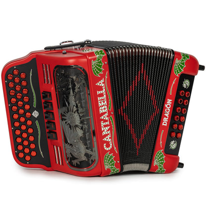 Cantabella Dragon Accordion 5 Switch EAD Matte Red with White and Green-Cantabella-Hermes Music-Accordion Pro Shop