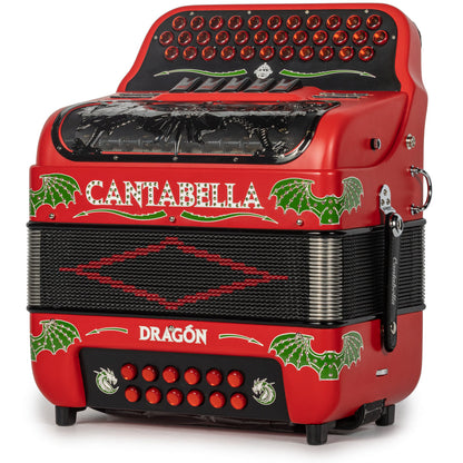 Cantabella Dragon Accordion 5 Switch EAD Matte Red with White and Green-Cantabella-Hermes Music-Accordion Pro Shop