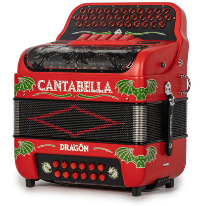 Cantabella Dragon Accordion 5 Switch EAD Matte Red with White and Green-Cantabella-Hermes Music-Accordion Pro Shop