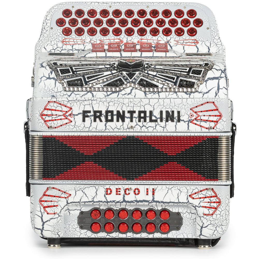 Frontalini Deco II Ultra Compact 5 Switch FBE Accordion in Crackled White and Red
