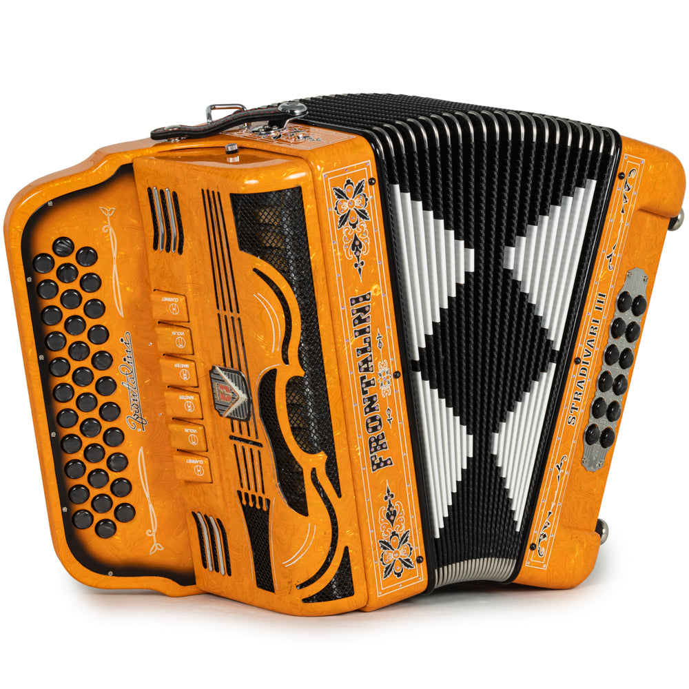 Frontalini Stradivari III Acordeón 6 Registros Fa-Mi Ondas Naranjas y Negro