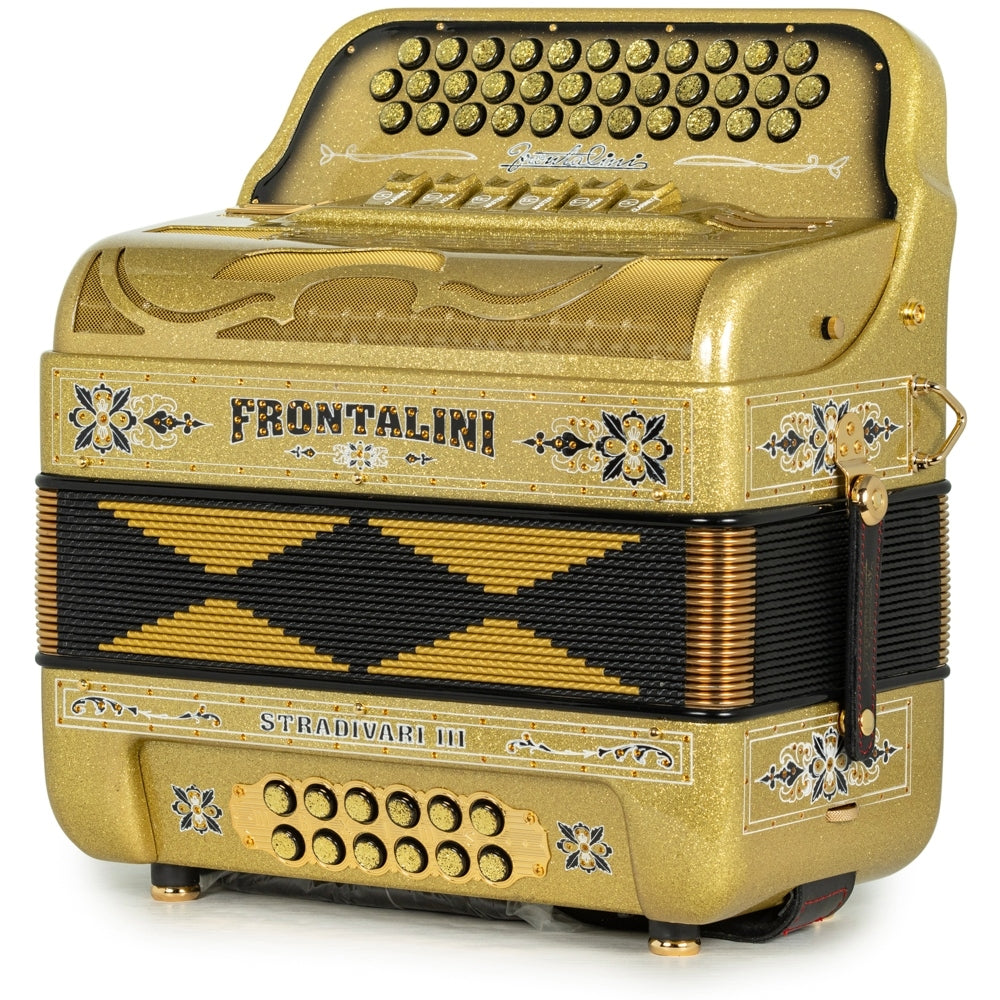Frontalini Stradivari III Acordeón 6 Registros Fa-Mi Brillo Dorado y Negro