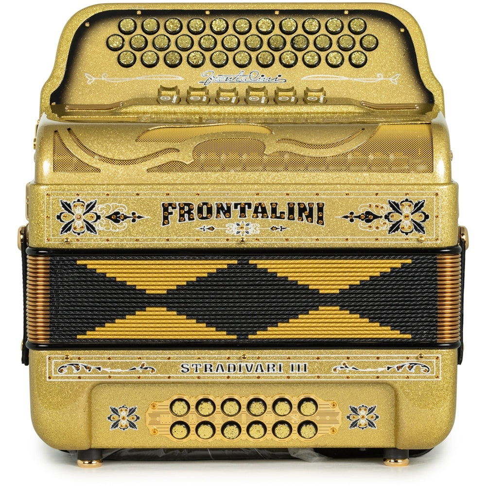 Frontalini Stradivari III Acordeón 6 Registros Fa-Mi Brillo Dorado y Negro