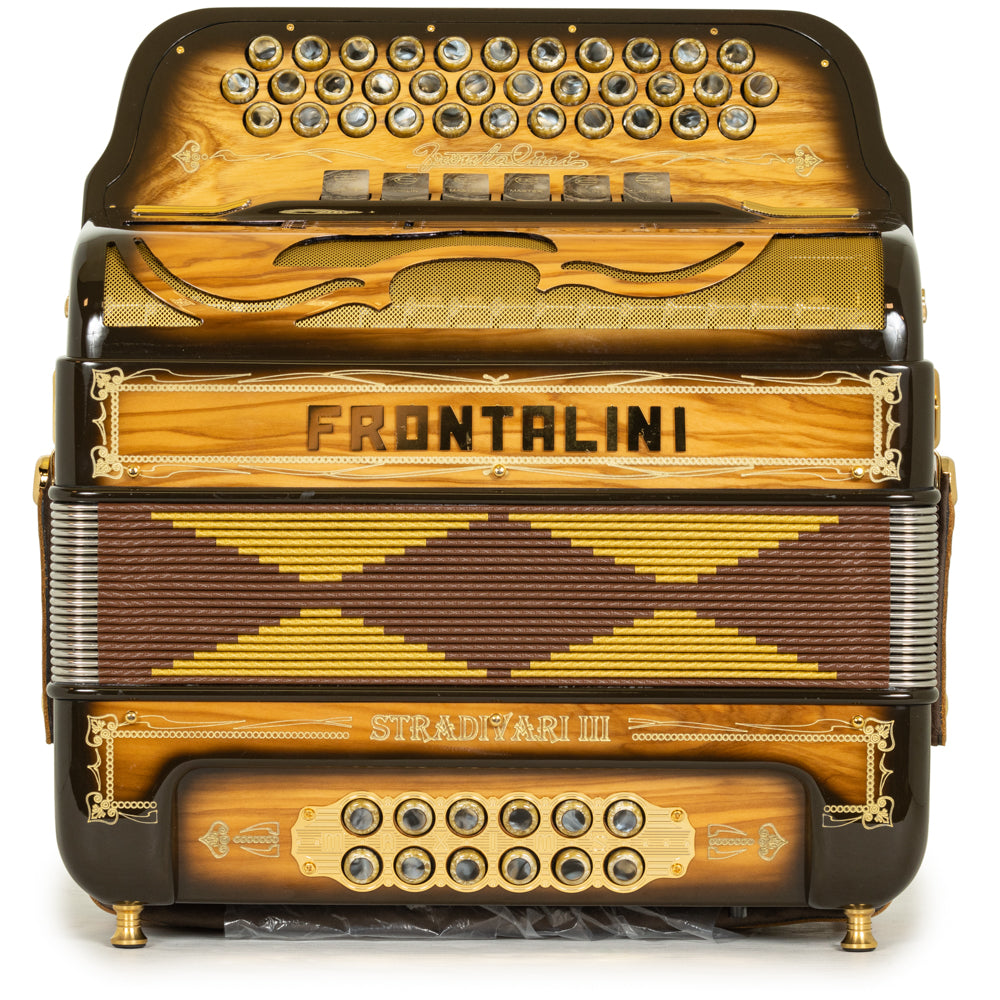 Frontalini Stradivari III Acordeón 6 Registros Fa-Mi Madera Pulida y Oro