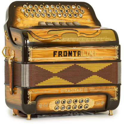 Frontalini Stradivari III Acordeón 6 Registros Fa-Mi Madera Pulida y Oro
