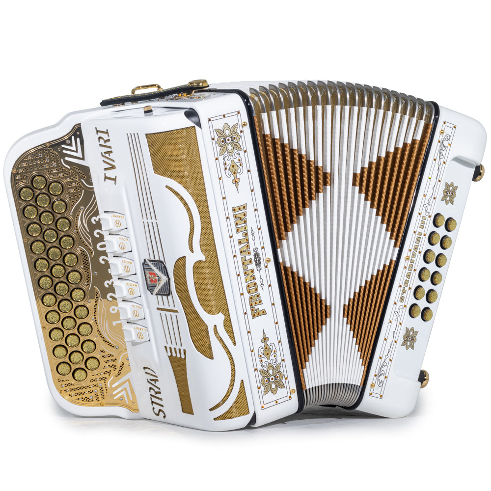 Frontalini Stradivari III Acordeon 6 Registros Fa-Mi Blanco y Dorado