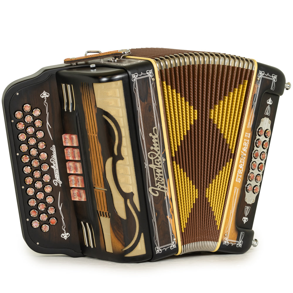 Frontalini Stradivari II Acordeon 5 Registros Fa Madera Oscura Mate y Blanco