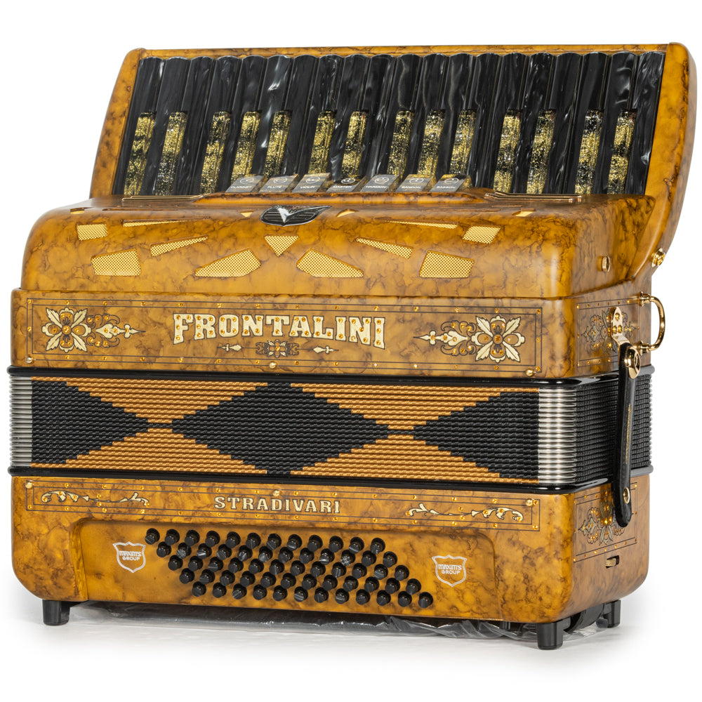 Frontalini Stradivari Piano Accordion 7 Switch Matte Mustard Yellow and Black Hermes Music Accordion Pro Shop
