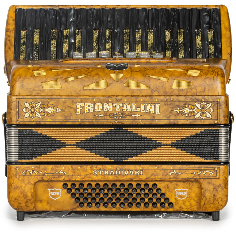 Frontalini Stradivari Piano Accordion 7 Switch Matte Mustard Yellow and Black Hermes Music Accordion Pro Shop