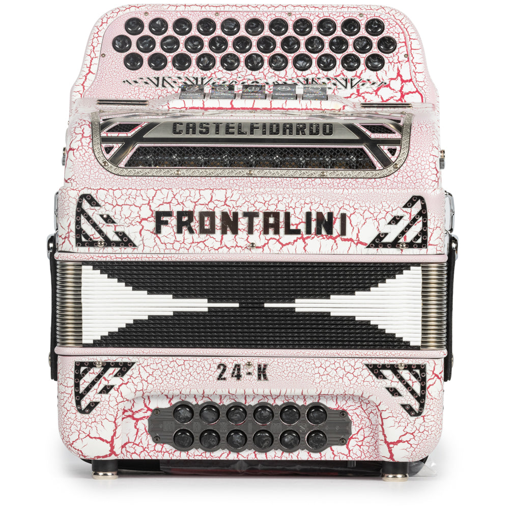 Frontalini 24K Acordeon 5 Registros Fa Blanco Craquelado y Rojo