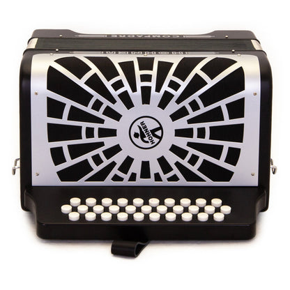 Hohner Compadre Accordion GCF Black with Gray Grill and Cantabella Straps Bundle-accordion-Hermes Music- Hermes Music