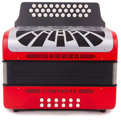Hohner Compadre Accordion GCF Red with Gray Grill and Cantabella Straps Bundle-accordion-Hermes Music- Hermes Music
