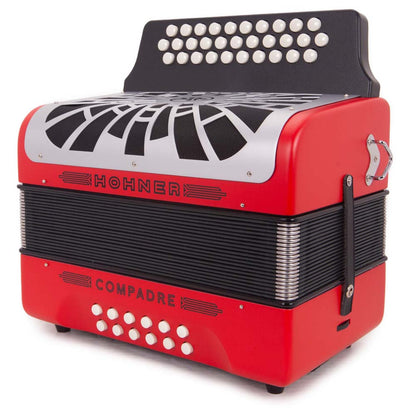 Hohner Compadre Accordion GCF Red with Gray Grill and Cantabella Straps Bundle-accordion-Hermes Music- Hermes Music