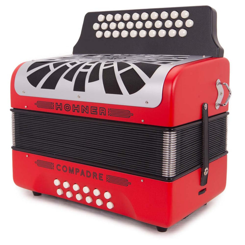 Hohner Compadre EAD Red with Gray Grill and Cantabella Straps Bundle-accordion-Hohner- Hermes Music