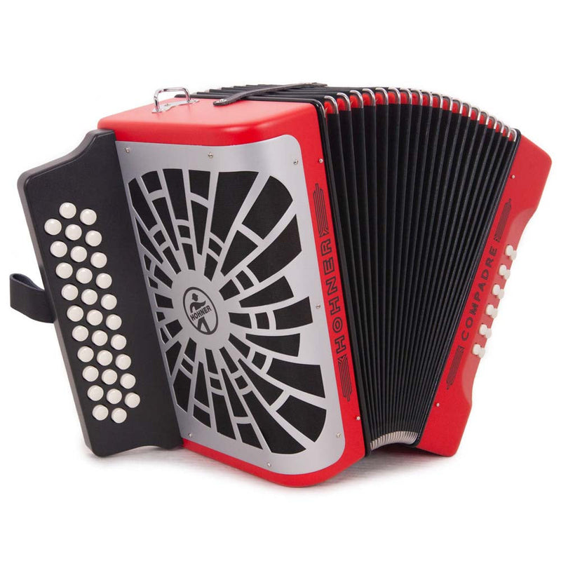 Hohner Compadre EAD Red with Gray Grill and Cantabella Straps Bundle-accordion-Hohner- Hermes Music