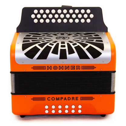 Hohner Compadre FBE Orange with Gray Grill and Cantabella Straps Bundle-accordion-Hohner- Hermes Music