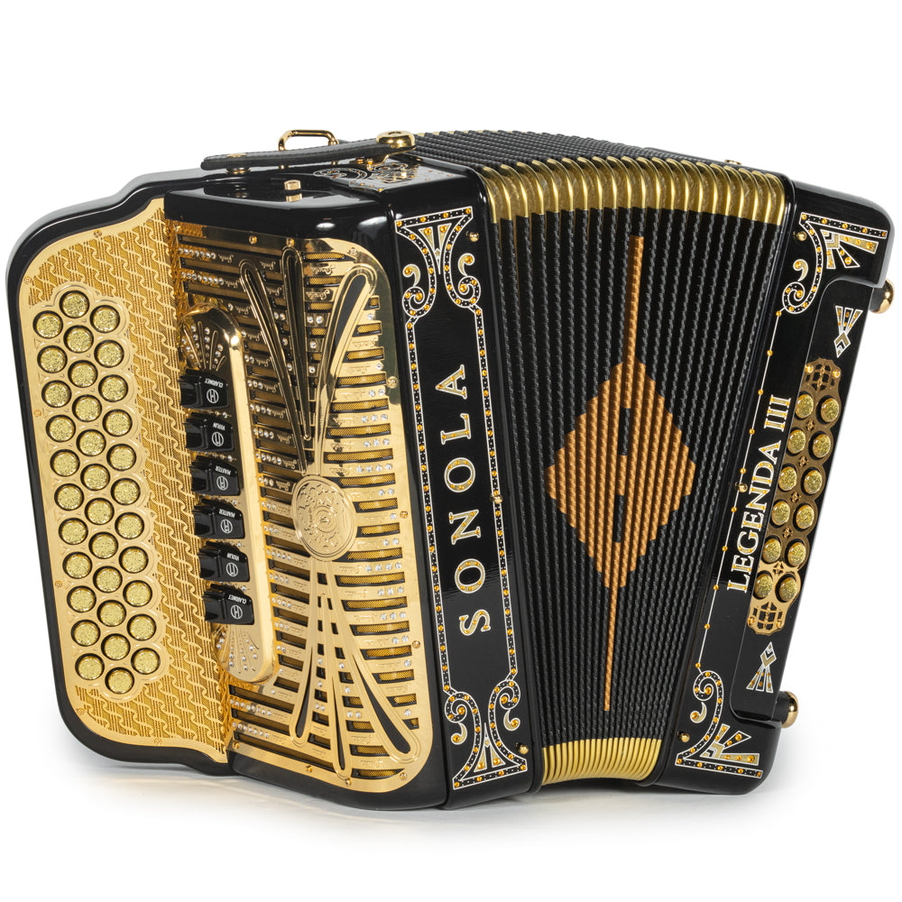Sonola Legenda III Acordeón 6 Registros Fa-Mi Negro y Oro