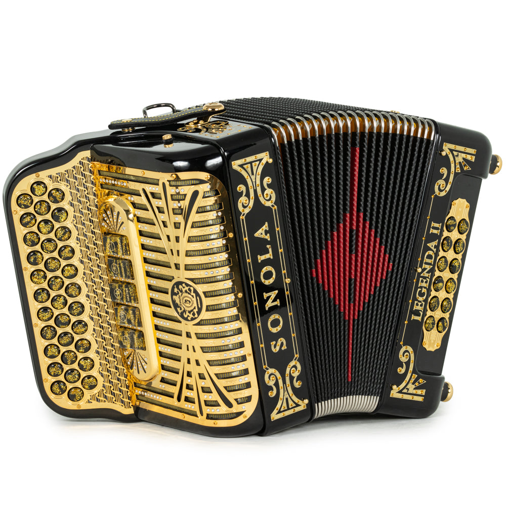 Sonola Legenda II Ultra Compacto Acordeón 5 Registros Fa Negro con Oro y Rojo