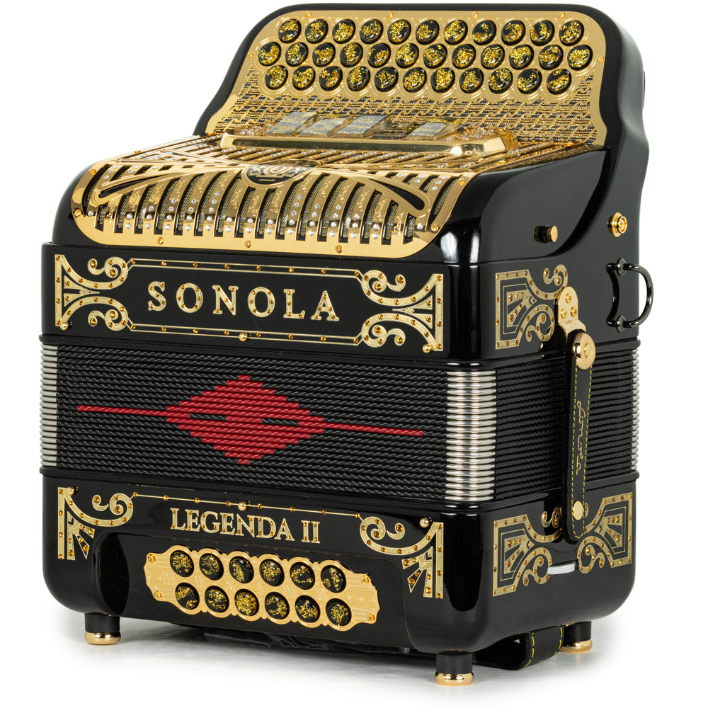 Sonola Legenda II Ultra Compacto Acordeón 5 Registros Fa Negro con Oro y Rojo