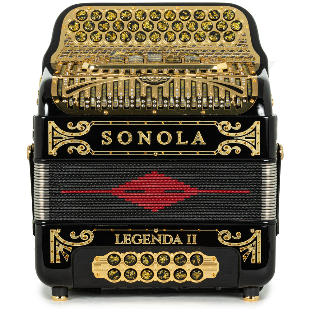 Sonola Legenda II Ultra Compacto Acordeón 5 Registros Fa Negro con Oro y Rojo