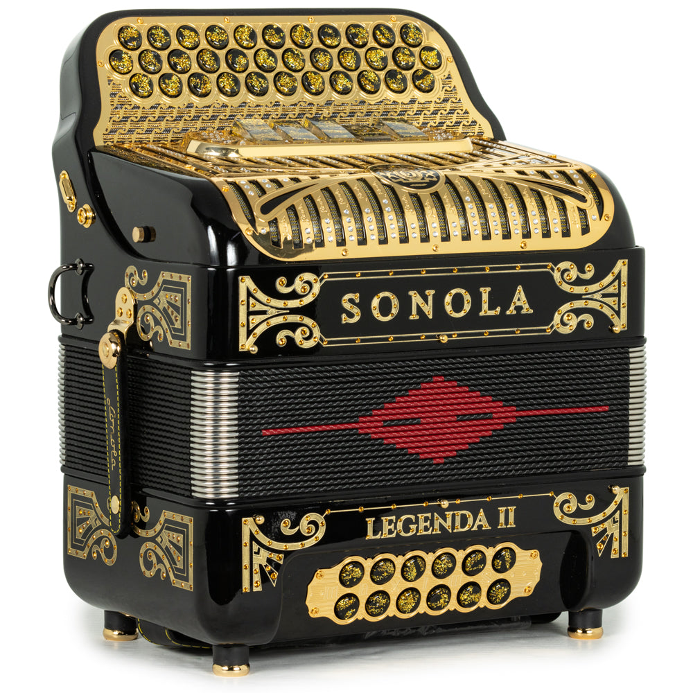 Sonola Legenda II Ultra Compacto Acordeón 5 Registros Fa Negro con Oro y Rojo