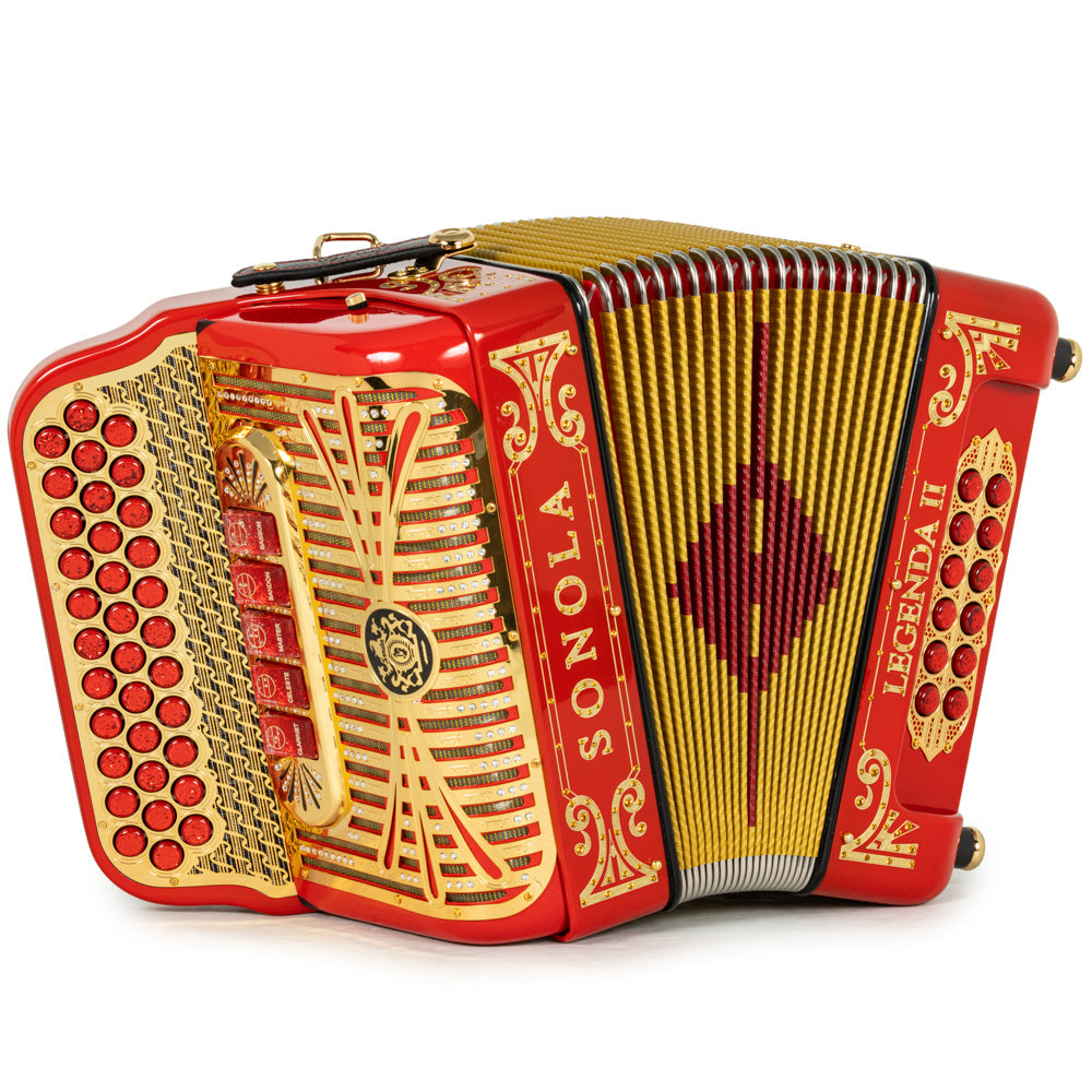 Sonola Legenda II Ultra Compacto Acordeón 5 Registros Mi Rojo con Oro