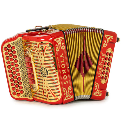 Sonola Legenda II Ultra Compacto Acordeón 5 Registros Mi Rojo con Oro