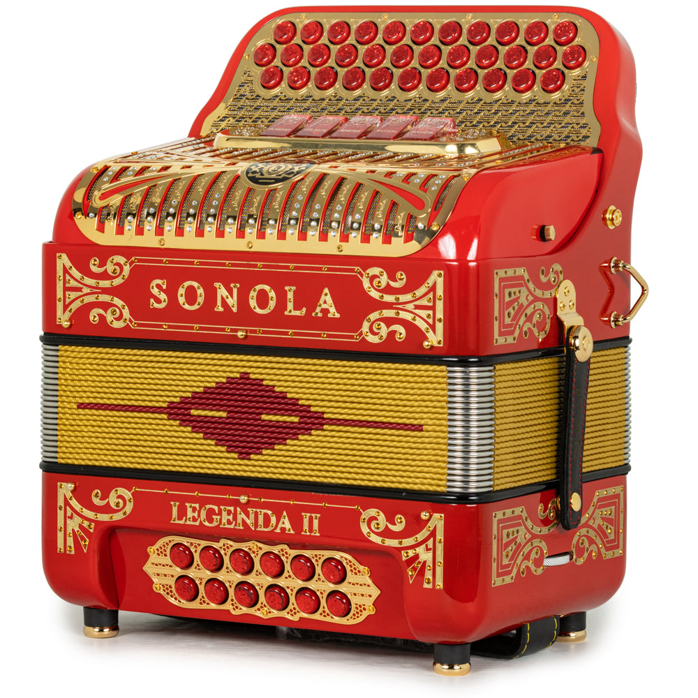 Sonola Legenda II Ultra Compacto Acordeón 5 Registros Mi Rojo con Oro