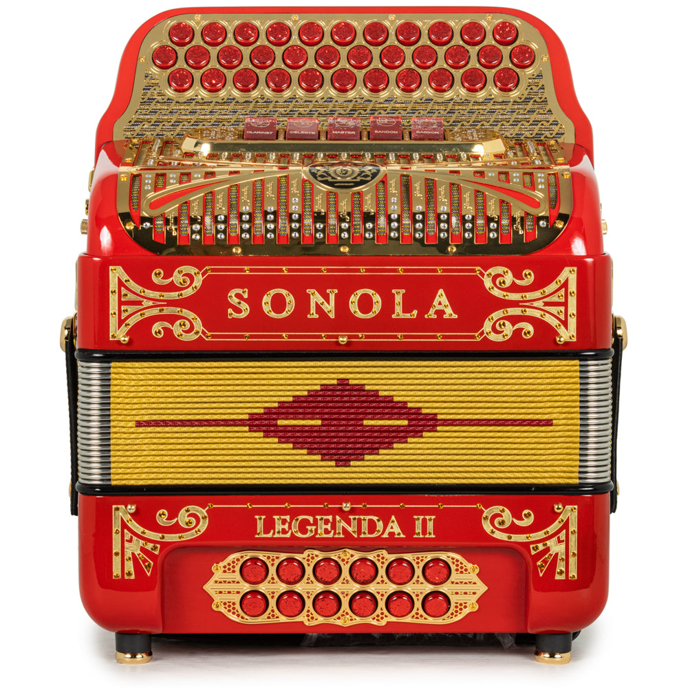 Sonola Legenda II Ultra Compacto Acordeón 5 Registros Mi Rojo con Oro