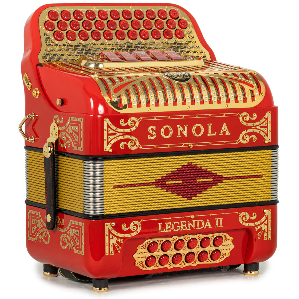 Sonola Legenda II Ultra Compacto Acordeón 5 Registros Mi Rojo con Oro