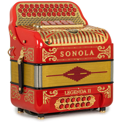 Sonola Legenda II Ultra Compacto Acordeón 5 Registros Mi Rojo con Oro