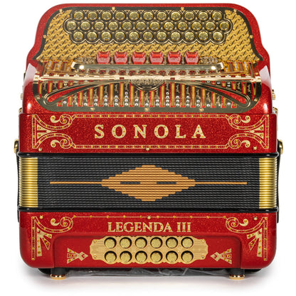 Sonola Legenda III Acordeón 6 Registros Fa-Mi Brillo Rojo y Oro