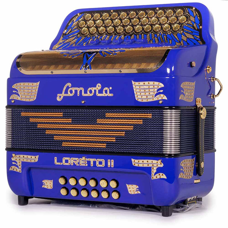 Sonola Loreto II Acordeón 5 Registros FA Azul con Disenos Oro