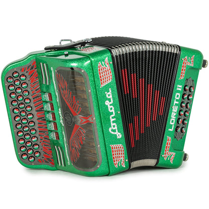 Sonola Loreto II Acordeón 5 Registros Fa Brillo Verde con Rojo Verde y Blanco