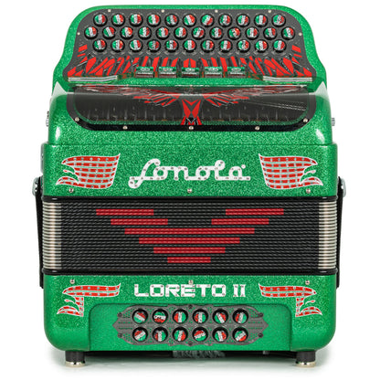 Sonola Loreto II Acordeón 5 Registros Fa Brillo Verde con Rojo Verde y Blanco
