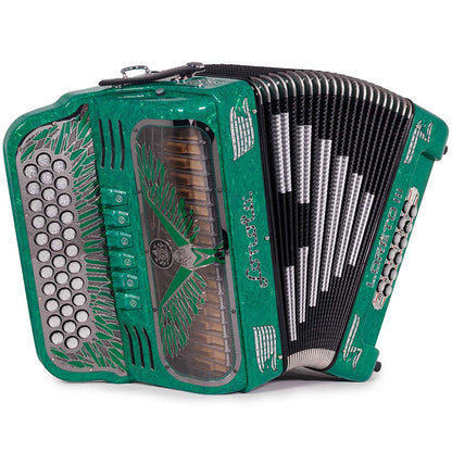 Sonola Loreto III Acordeón 6 Registros FA-MI Ondas Verdes de Celuloide con Plata