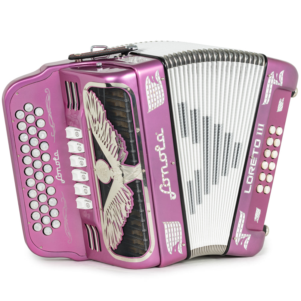 Sonola Loreto III Acordeón 6 Registros Fa-Mi Rosa y Blanco