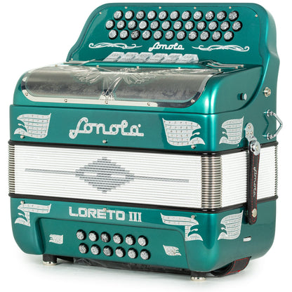 Sonola Loreto III Acordeón 6 Registros Fa-Mi Verde Azulado y Cromo