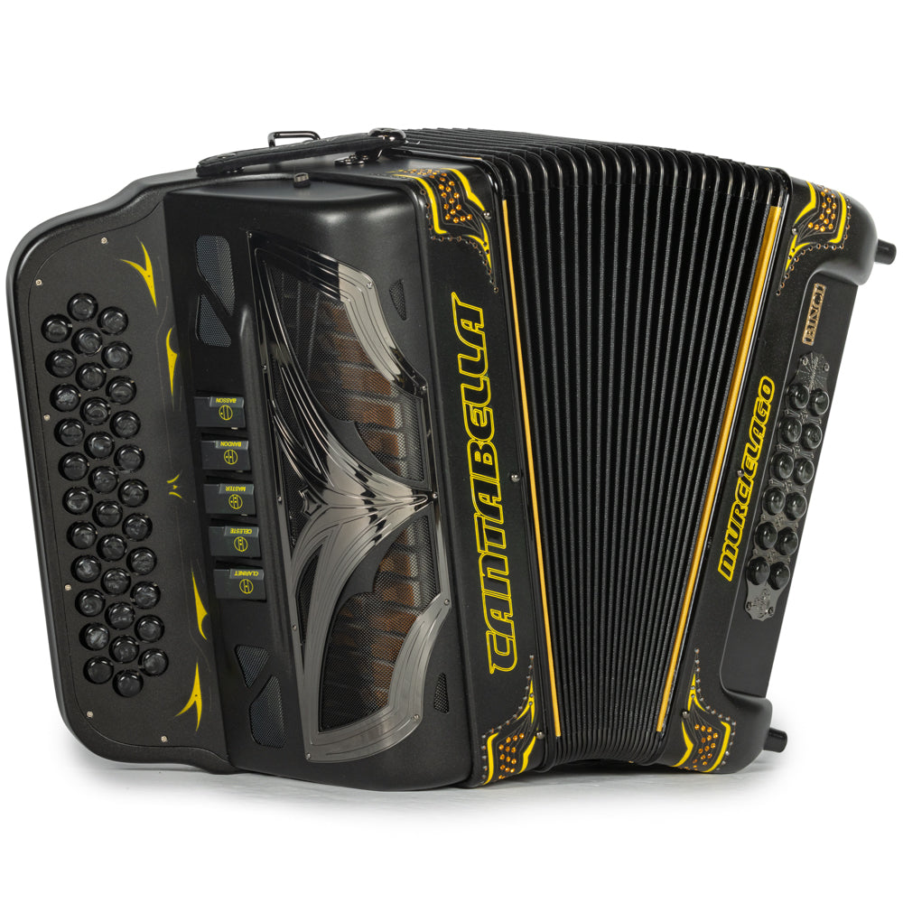 Cantabella Murcielago Accordion 5 Switch FBE Matte Black and Yellow-accordions-Cantabella-Hermes Music-Accordion Pro Shop