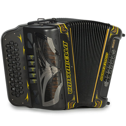 Cantabella Murcielago Accordion 5 Switch FBE Matte Black and Yellow-accordions-Cantabella-Hermes Music-Accordion Pro Shop