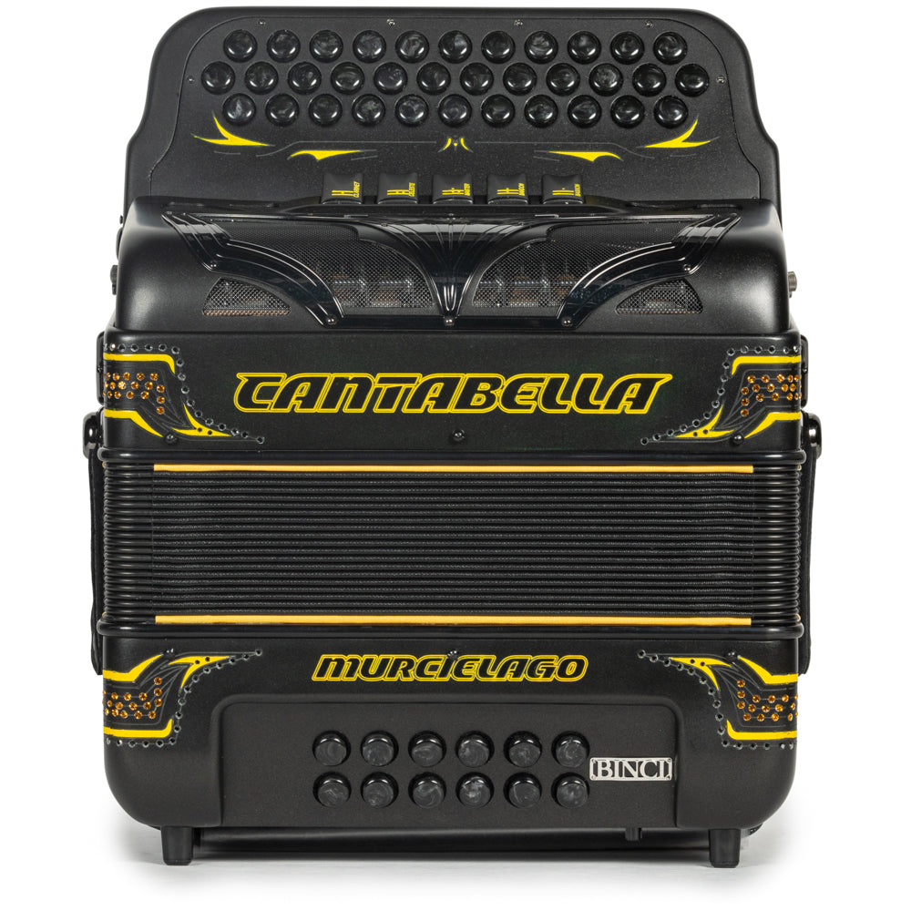 Cantabella Murcielago Accordion 5 Switch FBE Matte Black and Yellow-accordions-Cantabella-Hermes Music-Accordion Pro Shop