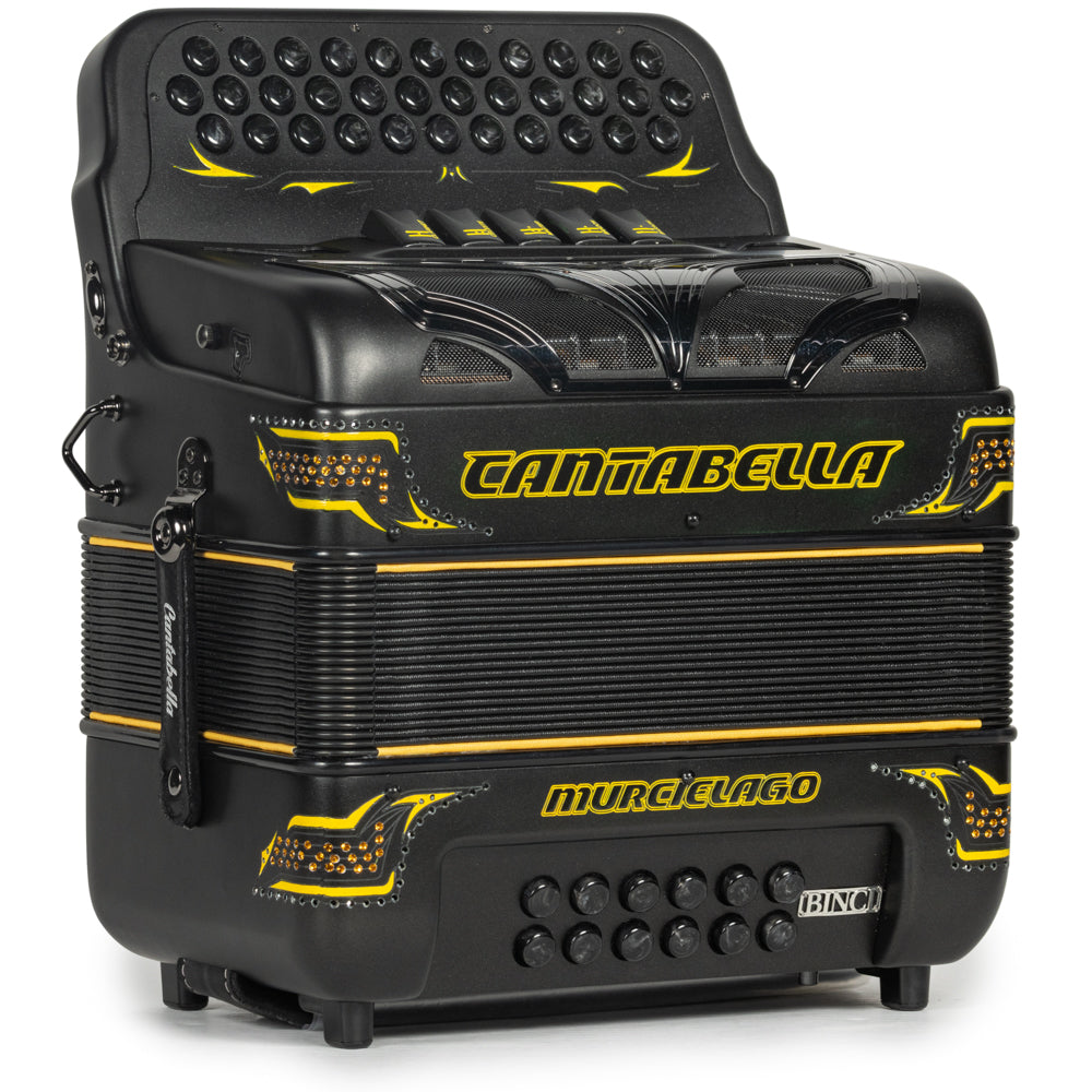 Cantabella Murcielago Accordion 5 Switch FBE Matte Black and Yellow-accordions-Cantabella-Hermes Music-Accordion Pro Shop