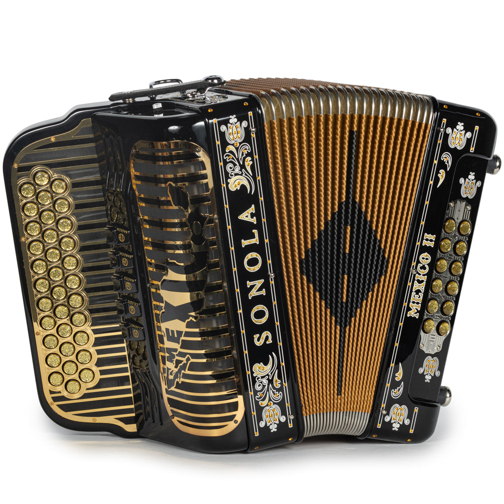 Sonola Mexico II Acordeón Ultra Compacto 5 Registros Mi Negro y Oro