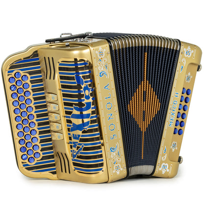 Sonola Mexico II Acordeón Ultra Compacto 5 Registros Mi Dorado y Azul