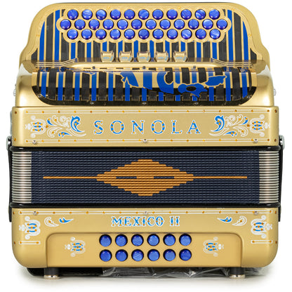 Sonola Mexico II Acordeón Ultra Compacto 5 Registros Mi Dorado y Azul