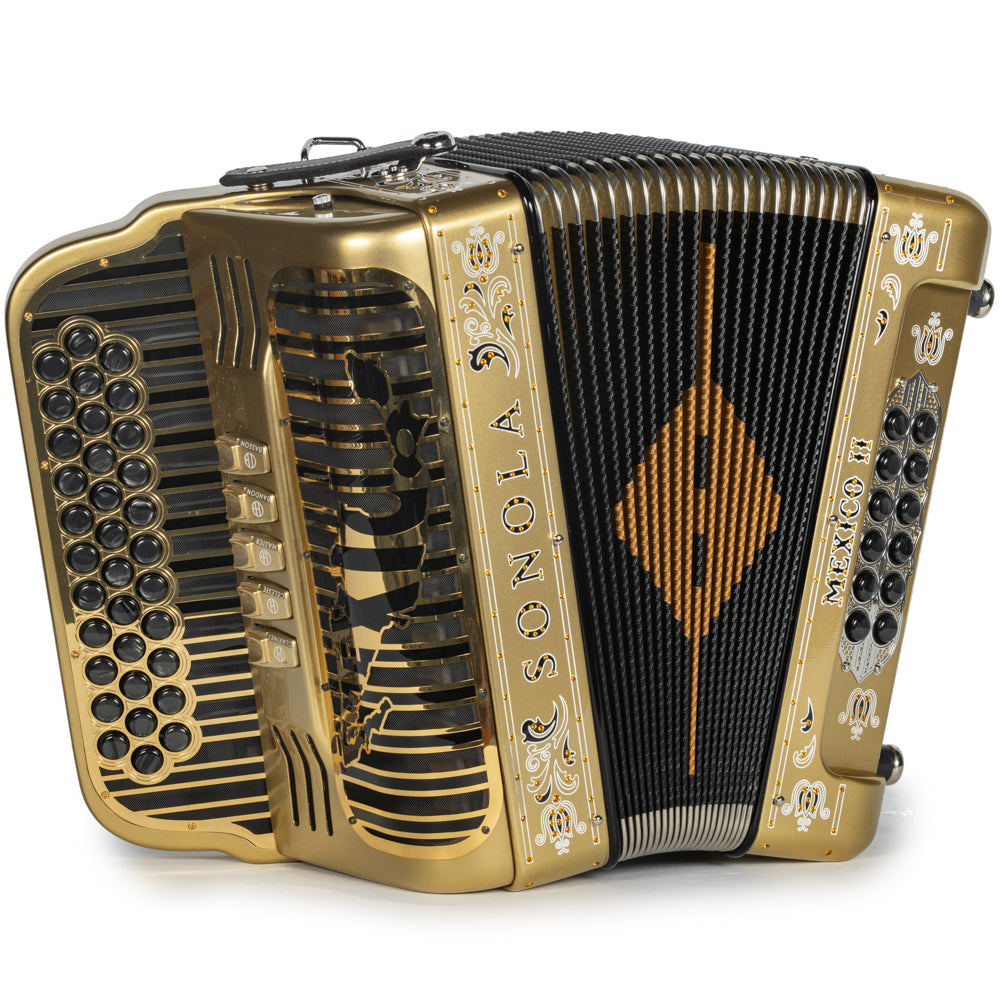 Sonola Mexico II Acordeón Ultra Compacto 5 Registros Fa Dorado y Negro