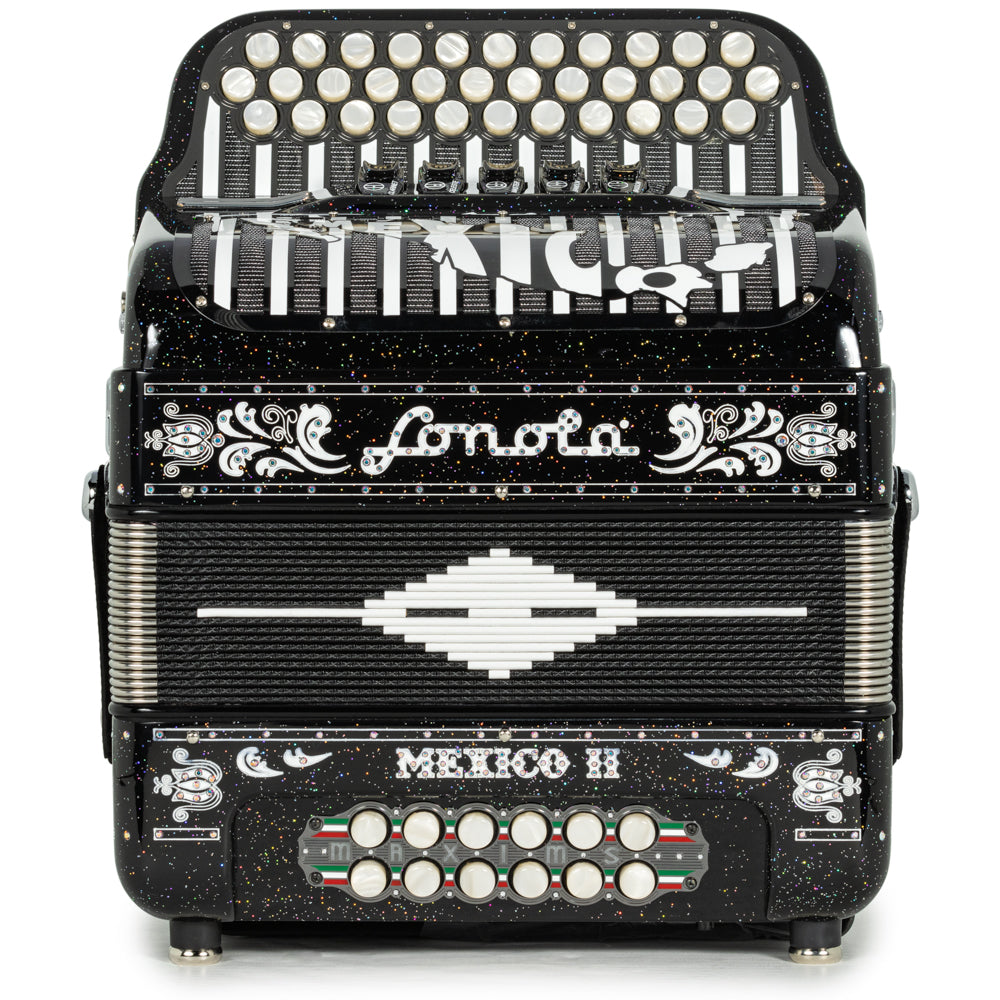 Sonola Mexico II  Acordeón Ultra Compacto 5 Registros Mi Brillo Negro con Blanco