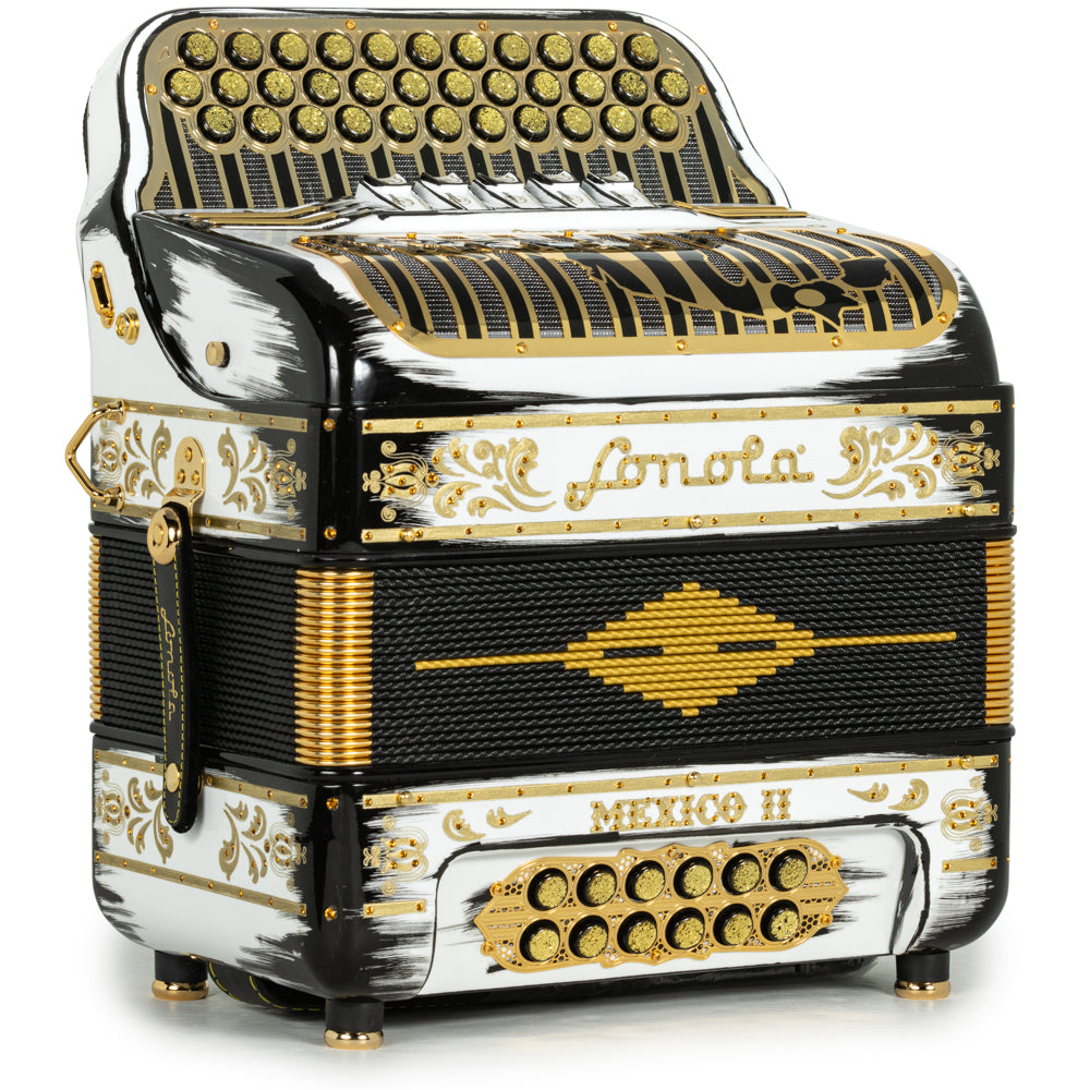 Sonola Mexico II Acordeón Ultra Compacto 5 Registros Mi Dorado con Blanco y Negro