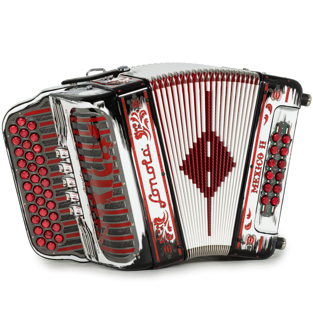 Sonola Mexico II Acordeón Ultra Compacto 5 Registros Mi Negro y Blanco con Rojo